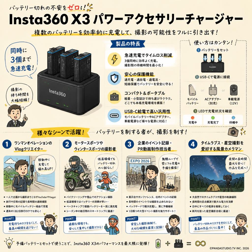 Insta360 X3 パワーアクセサリーチャージャー おもな対象のお客様