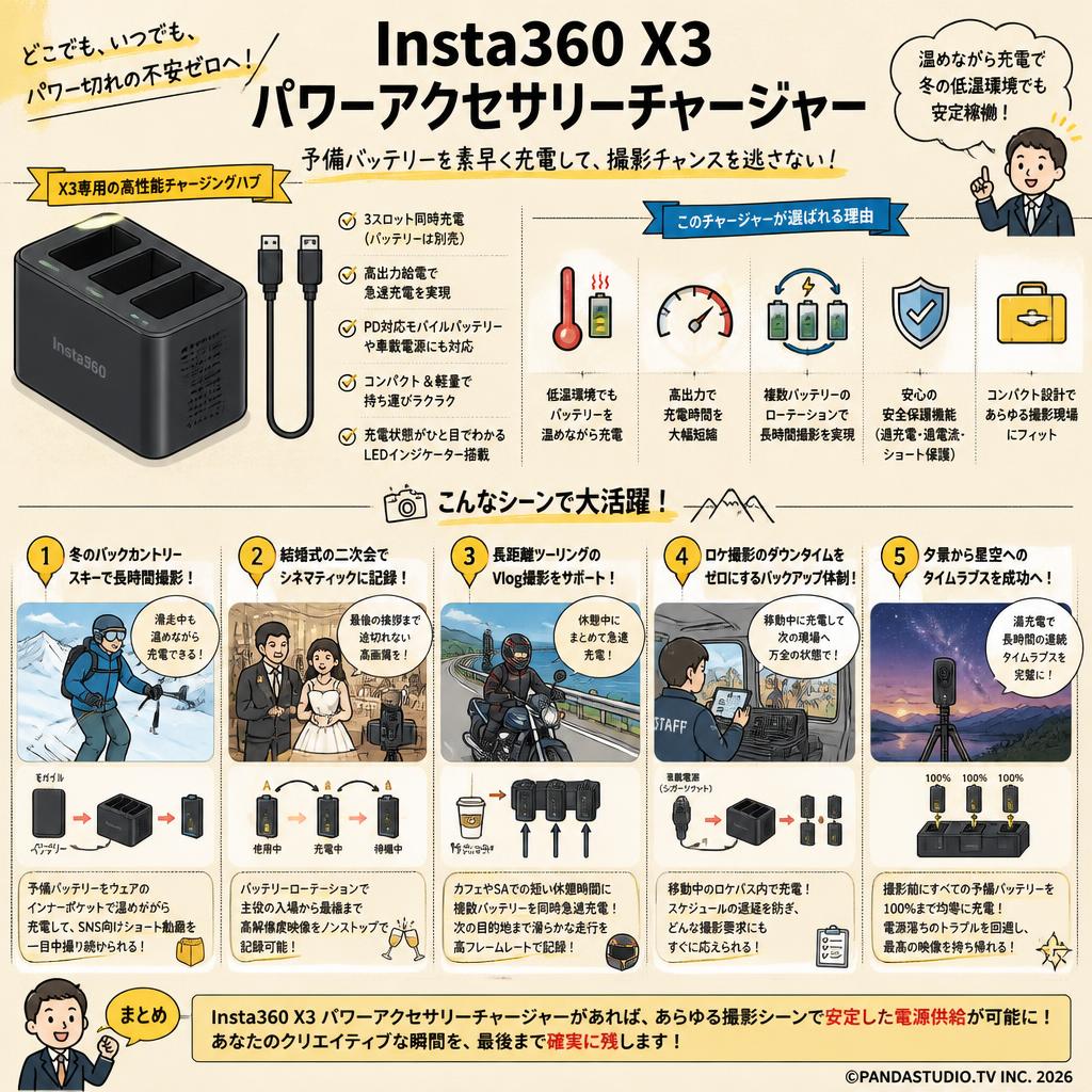 Insta360 X3 パワーアクセサリーチャージャー 用途