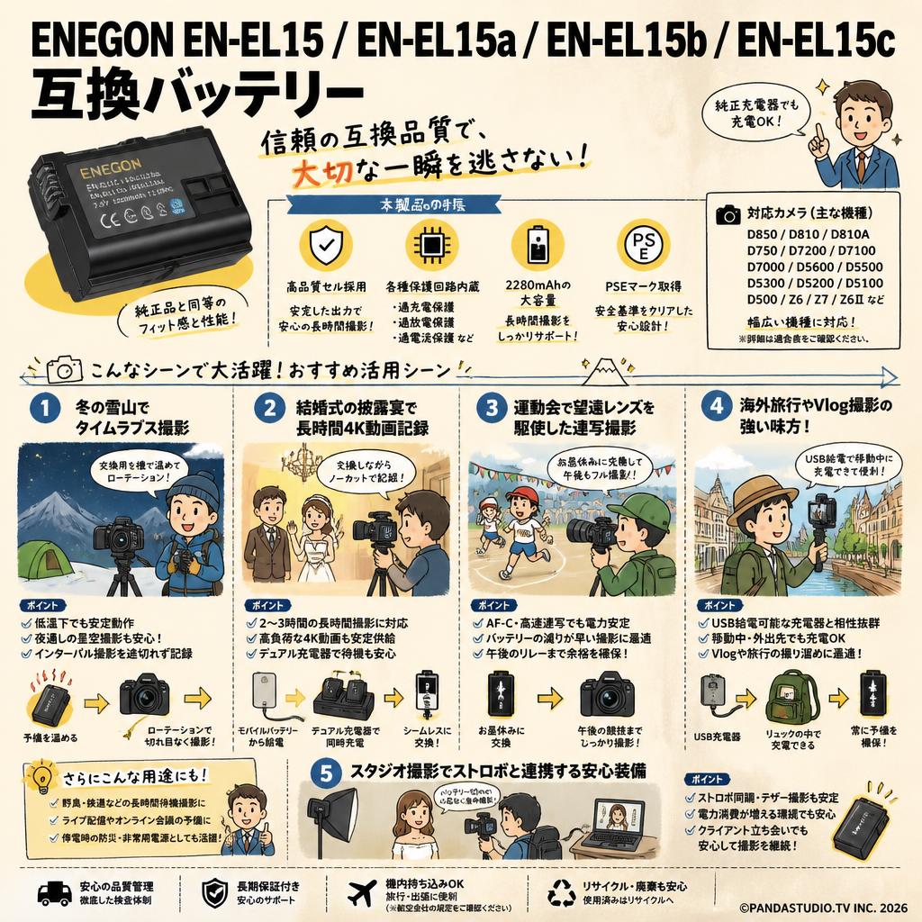 ENEGON EN-EL15 EN-EL15a EN-EL15b EN-EL15c 互換バッテリー 用途