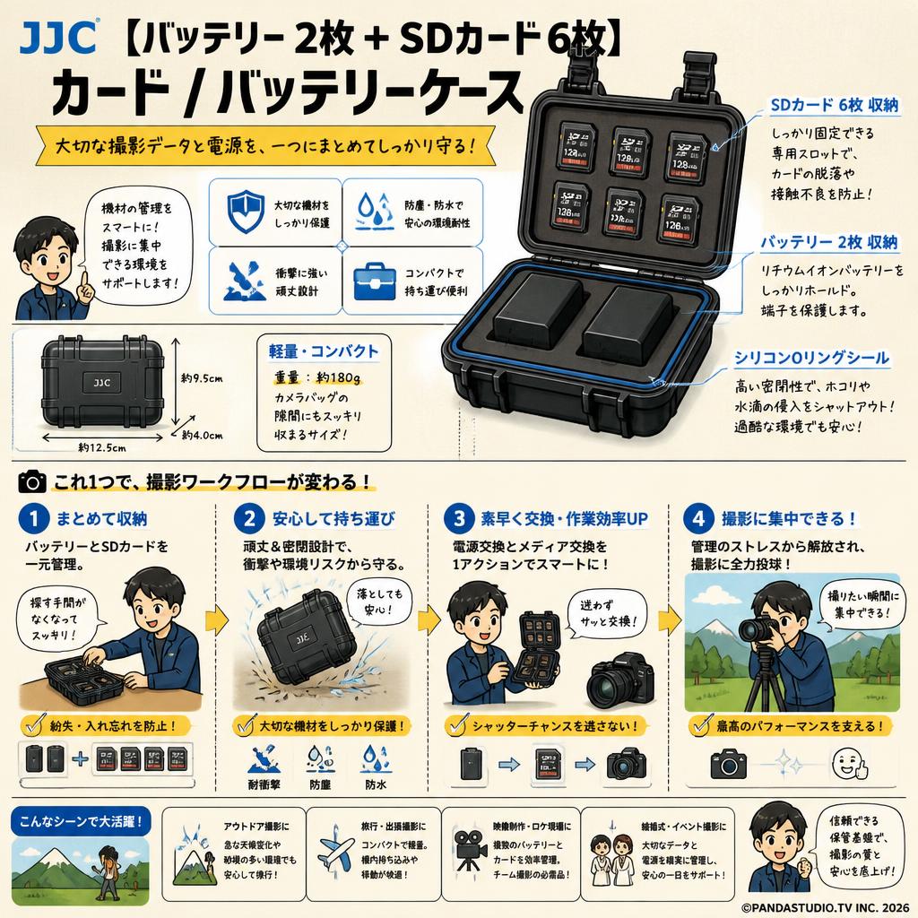JJC 【バッテリー 2枚 + SDカード 6枚】 カード / バッテリーケース 概要