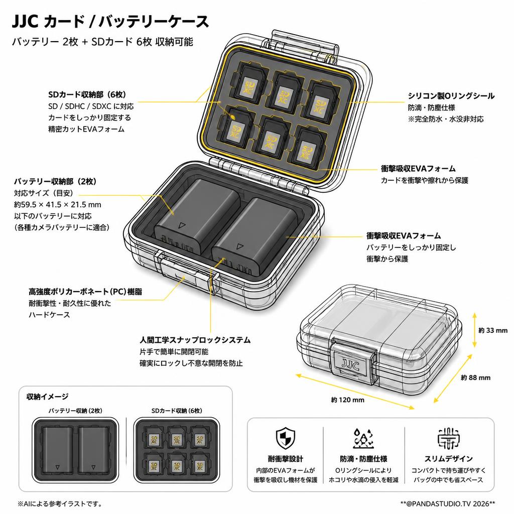JJC 【バッテリー 2枚 + SDカード 6枚】 カード / バッテリーケース スペック