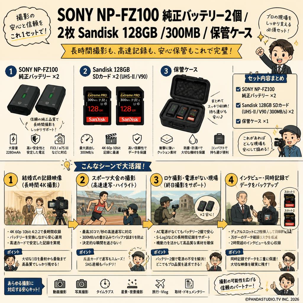 SONY NP-FZ100 純正バッテリー2個/ 2枚 Sandisk 128GB /300MB / 保管ケース 用途