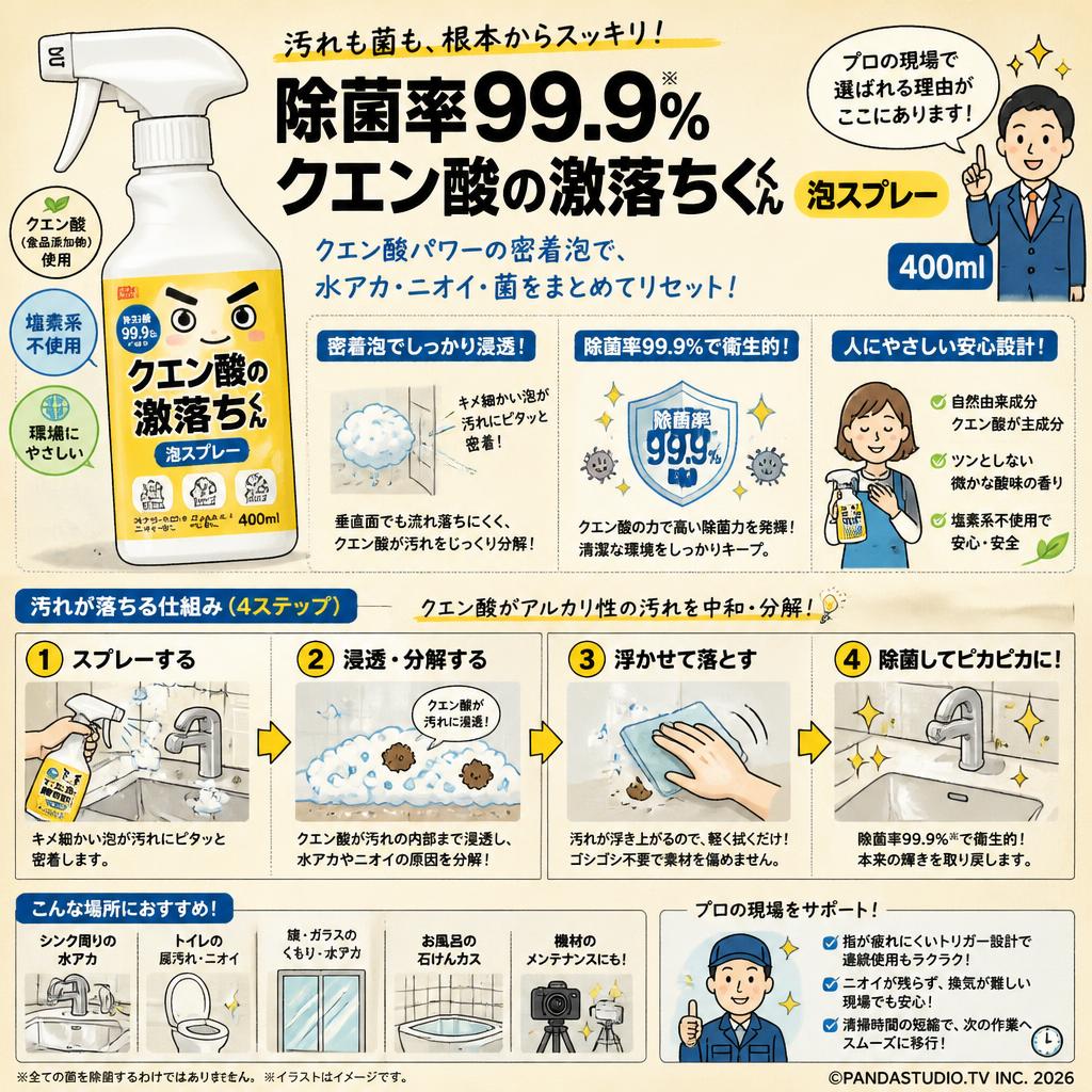 除菌率99.9% クエン酸の激落ちくん 泡スプレー 400ml 概要