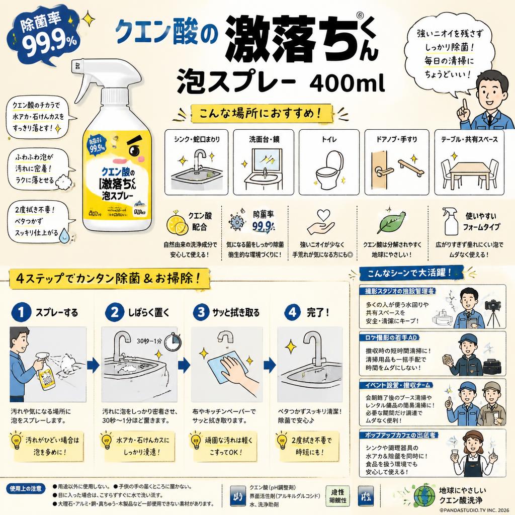 除菌率99.9% クエン酸の激落ちくん 泡スプレー 400ml おもな対象のお客様
