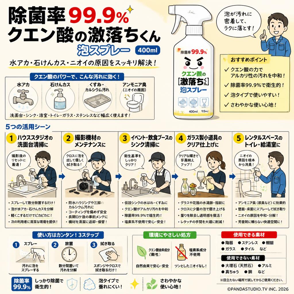 除菌率99.9% クエン酸の激落ちくん 泡スプレー 400ml 用途