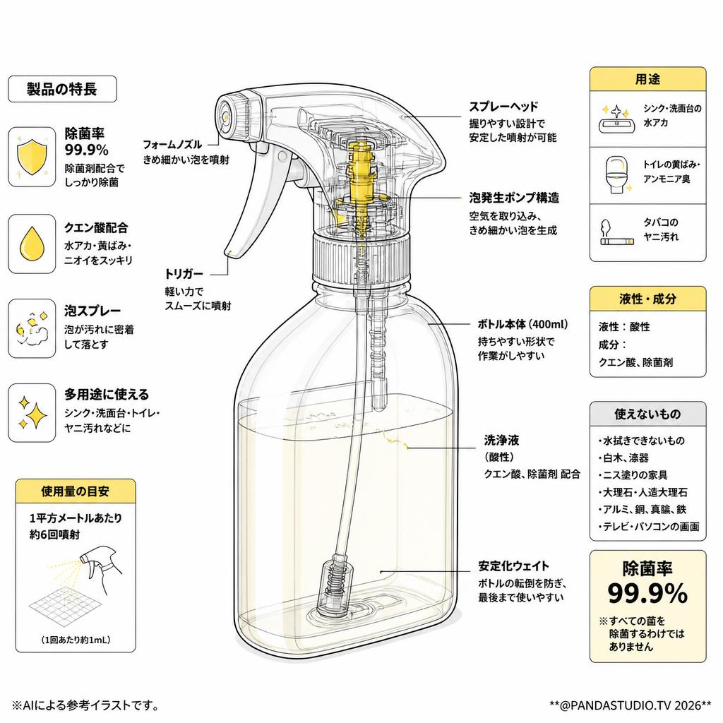 除菌率99.9% クエン酸の激落ちくん 泡スプレー 400ml スペック