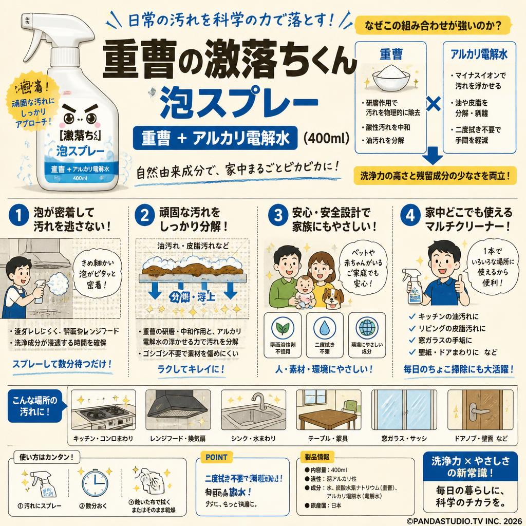 重曹の激落ちくん 泡スプレー 重曹 + アルカリ電解水 (400ml) 概要