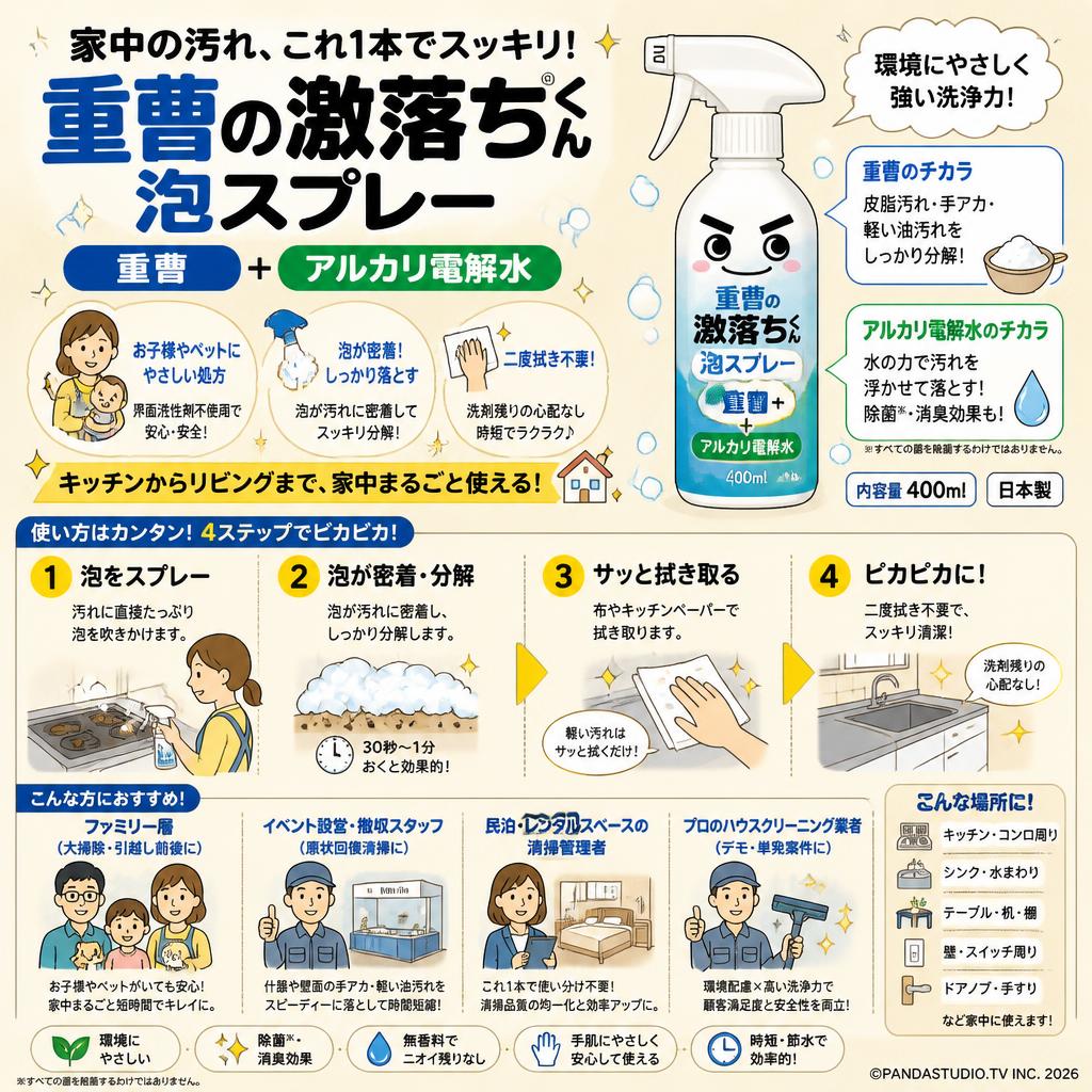 重曹の激落ちくん 泡スプレー 重曹 + アルカリ電解水 (400ml) おもな対象のお客様
