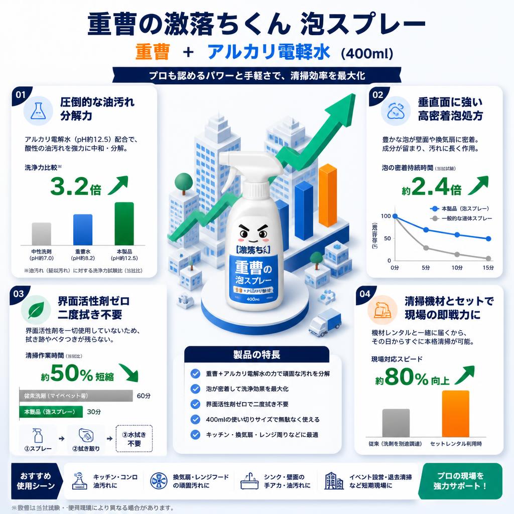 重曹の激落ちくん 泡スプレー 重曹 + アルカリ電解水 (400ml) セールスポイント