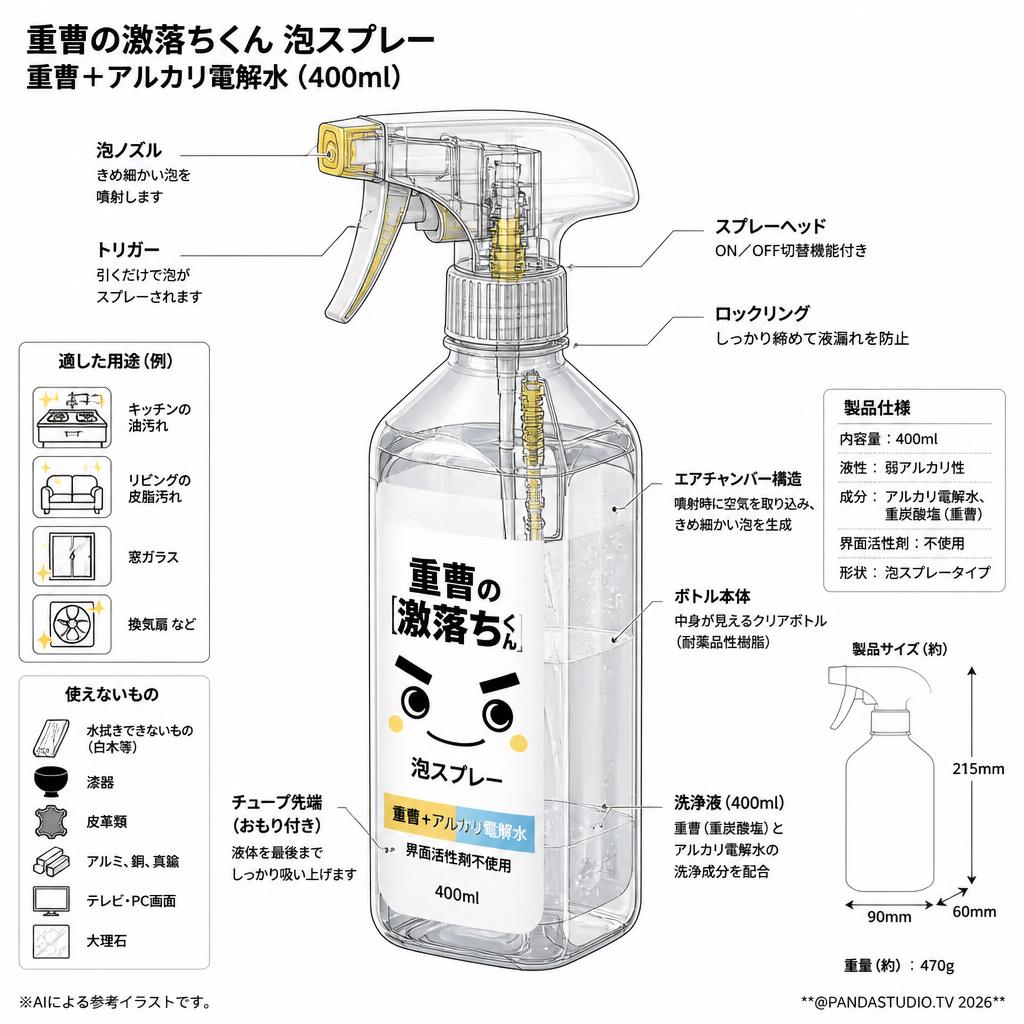 重曹の激落ちくん 泡スプレー 重曹 + アルカリ電解水 (400ml) スペック
