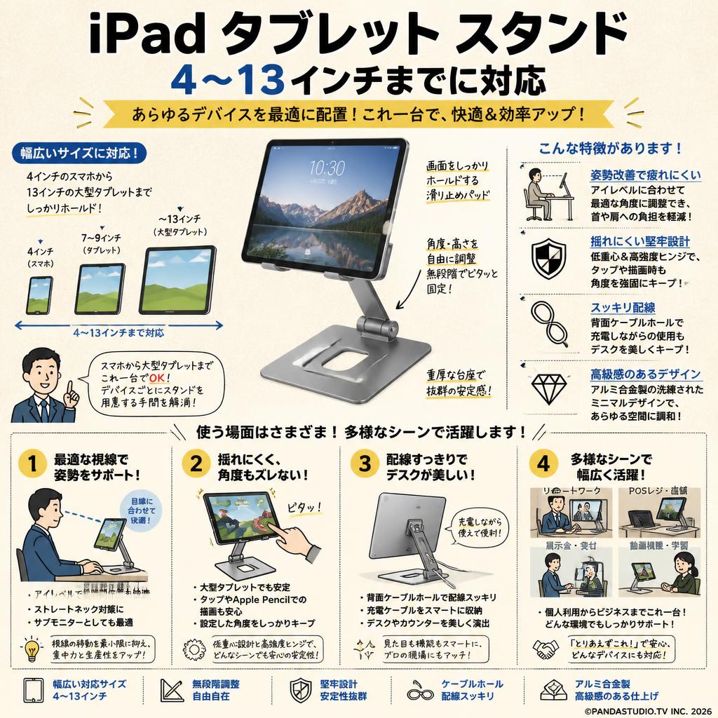 iPad タブレット スタンド ４～13インチまでに対応 概要