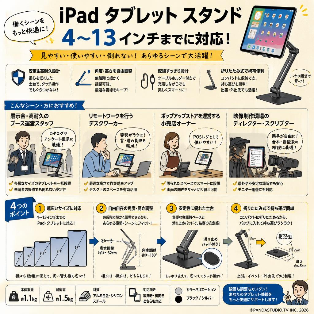 iPad タブレット スタンド ４～13インチまでに対応 おもな対象のお客様