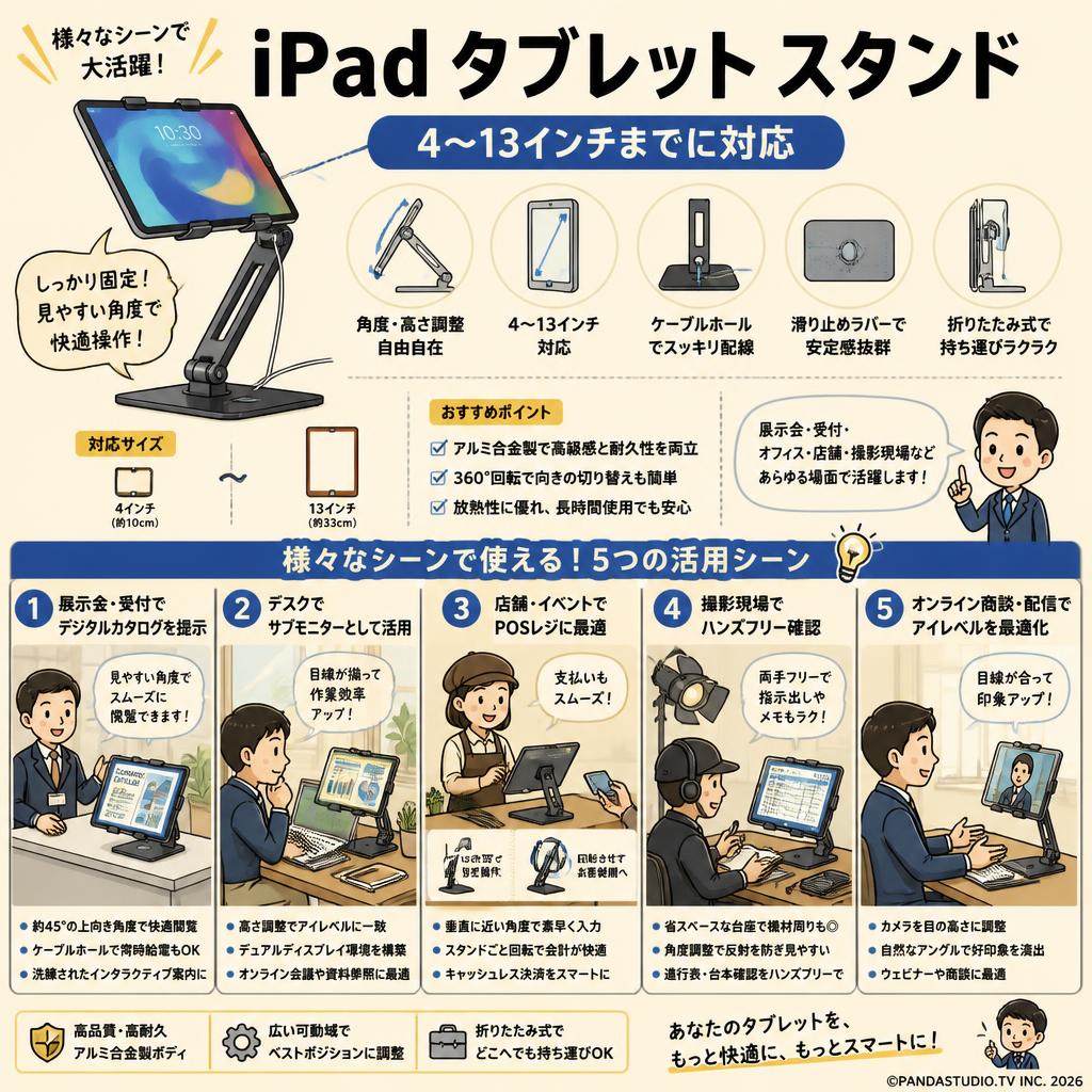 iPad タブレット スタンド ４～13インチまでに対応 用途