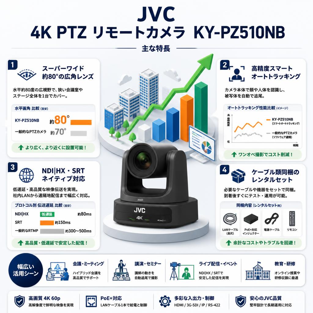 JVC 4K PTZ リモートカメラ  KY-PZ510NB セールスポイント