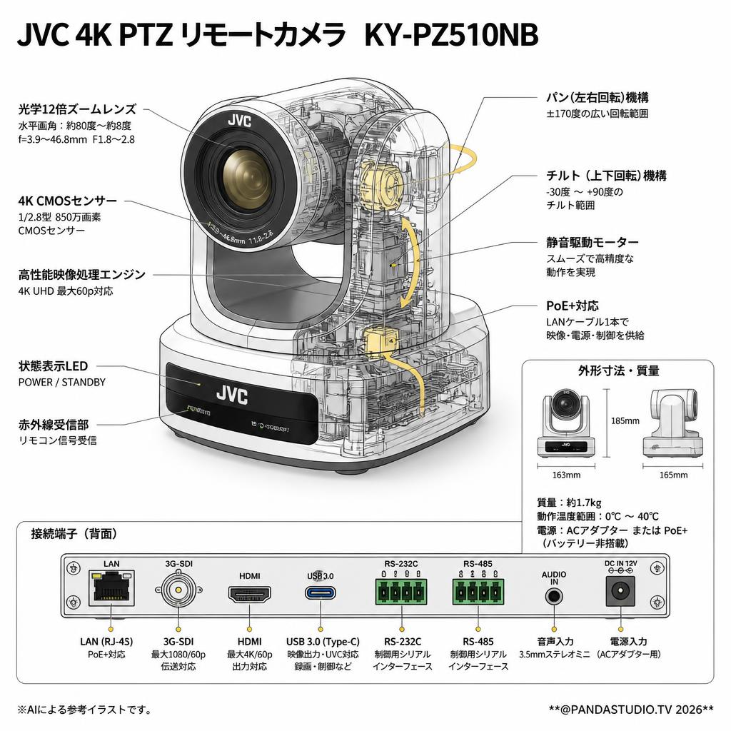 JVC 4K PTZ リモートカメラ  KY-PZ510NB スペック