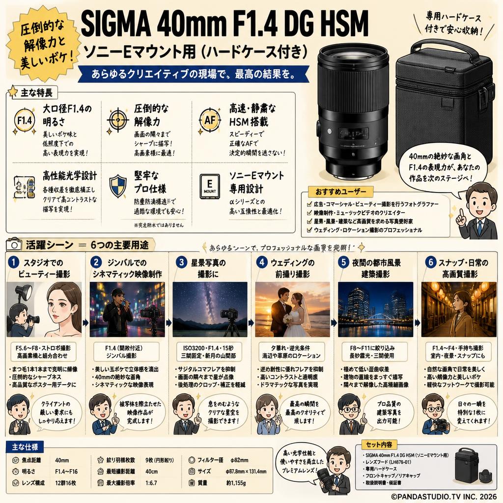 SIGMA 40mm F1.4 DG HSM ソニーEマウント用(ハードケース付き) 用途