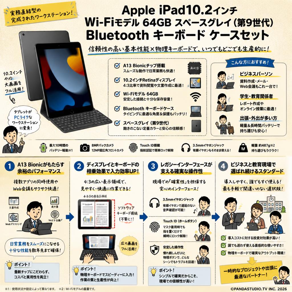 Apple iPad10.2インチ Wi-Fiモデル 64GB スペースグレイ（第9世代）/ Bluetooth キーボード ケースセット 概要