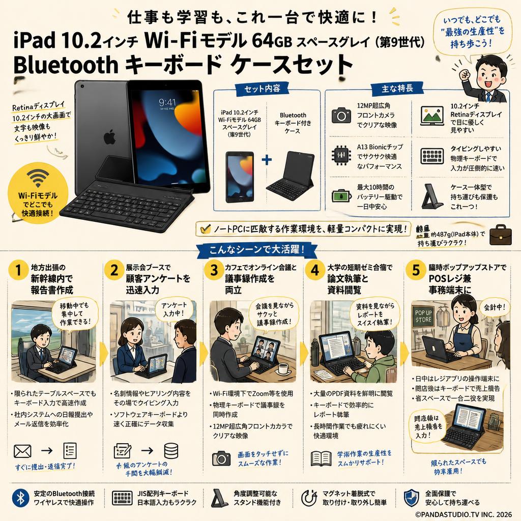 Apple iPad10.2インチ Wi-Fiモデル 64GB スペースグレイ（第9世代）/ Bluetooth キーボード ケースセット 用途