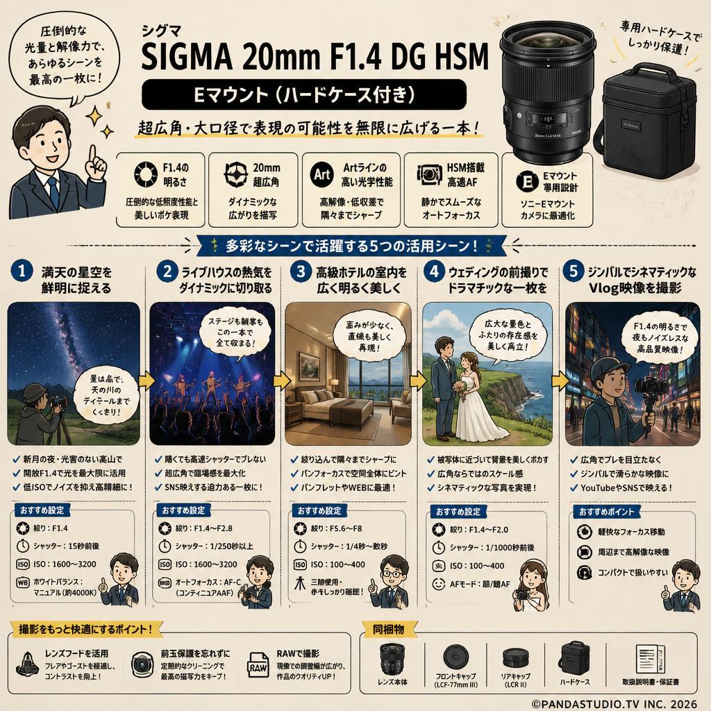 SIGMA 20mm F1.4 DG HSM  Eマウント  ( ハードケース付き) 用途