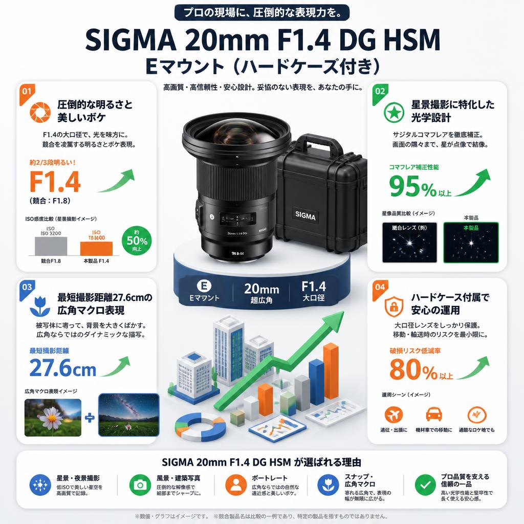 SIGMA 20mm F1.4 DG HSM  Eマウント  ( ハードケース付き) セールスポイント