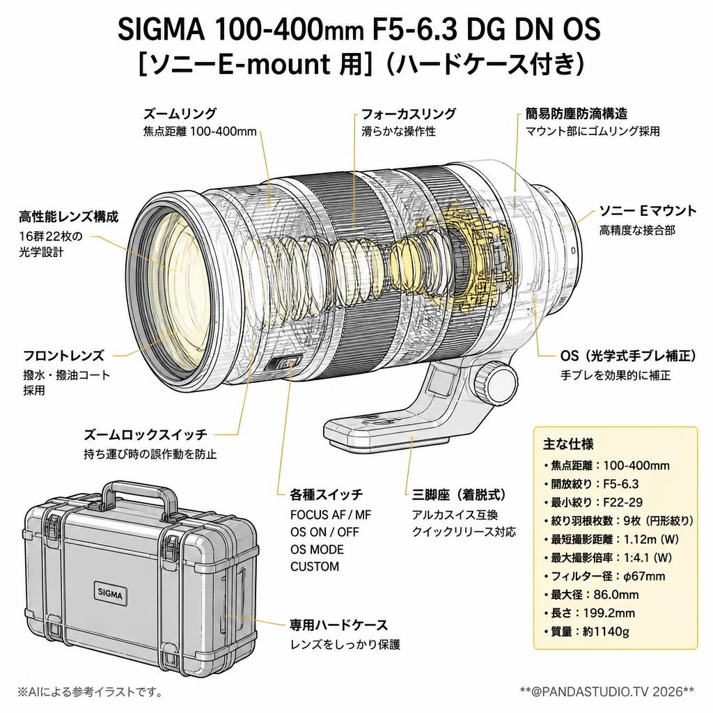 SIGMA 100-400mm F5-6.3 DG DN OS [ソニーE-mount 用](ハードケース付き) スペック
