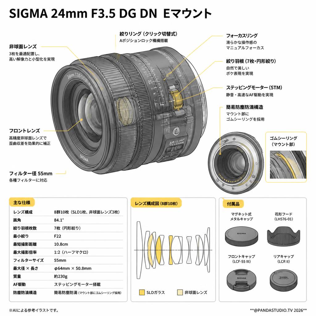 SIGMA 24mm F3.5 DG DN  Eマウント スペック