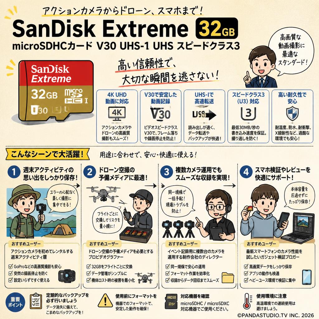 SanDisk  Extreme 32GB microSDHCカード V30 UHS-1 UHS スピードクラス3 おもな対象のお客様