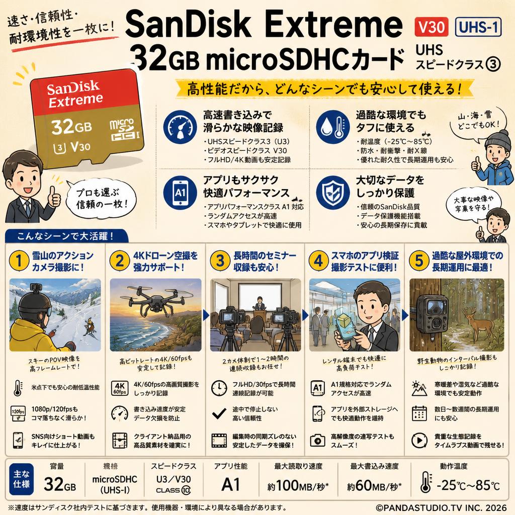 SanDisk  Extreme 32GB microSDHCカード V30 UHS-1 UHS スピードクラス3 用途
