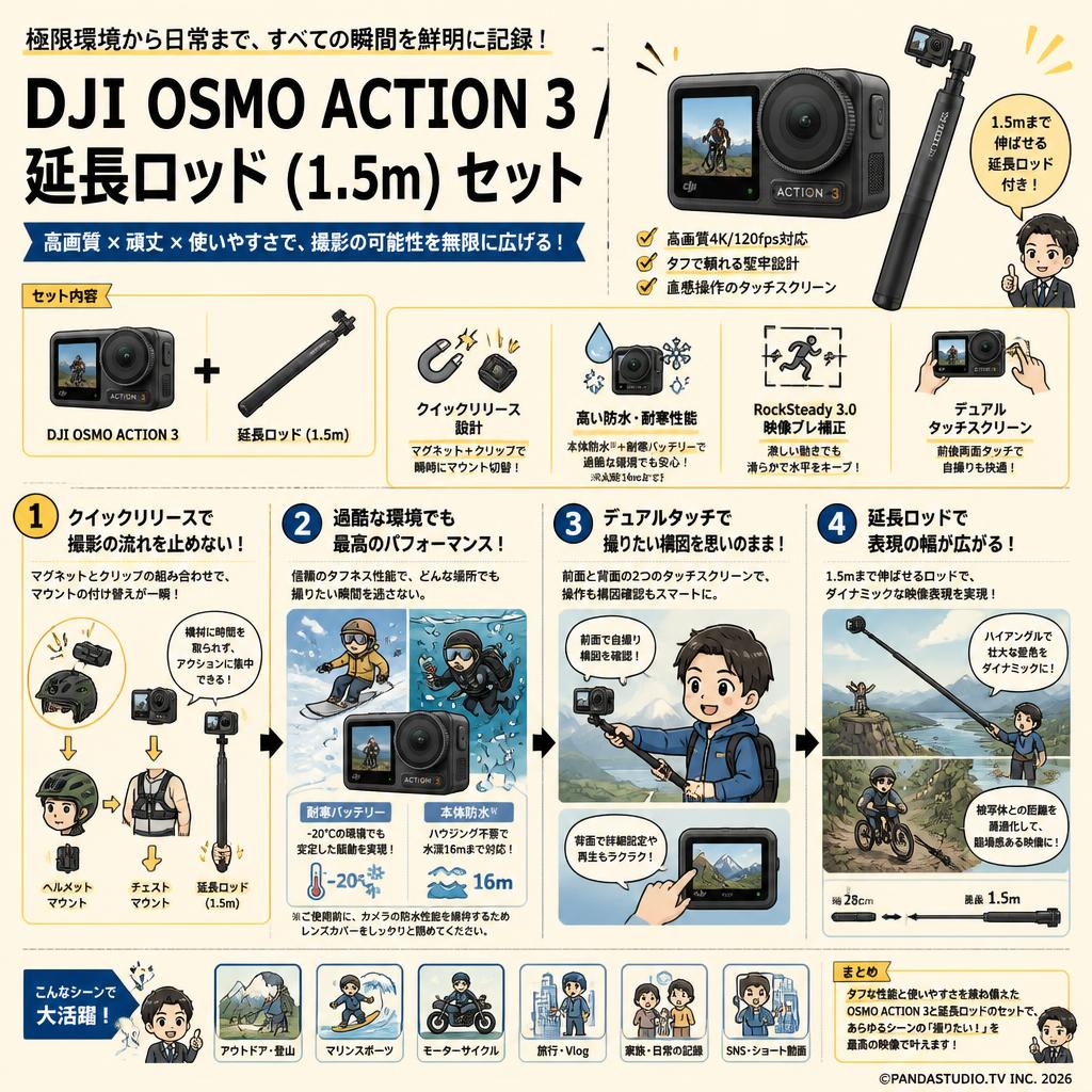 DJI  Osmo Action 3 /  延長ロッド (1.5m) セット 概要