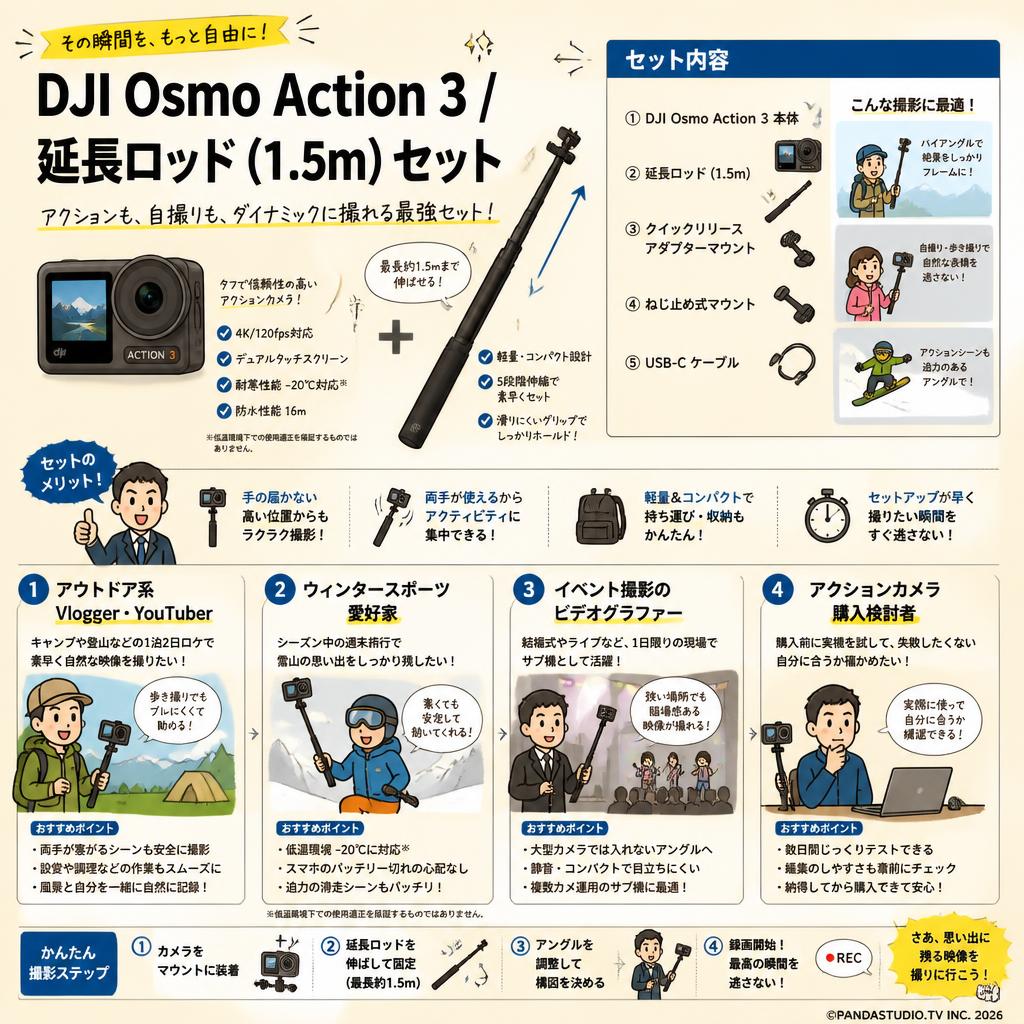 DJI  Osmo Action 3 /  延長ロッド (1.5m) セット おもな対象のお客様