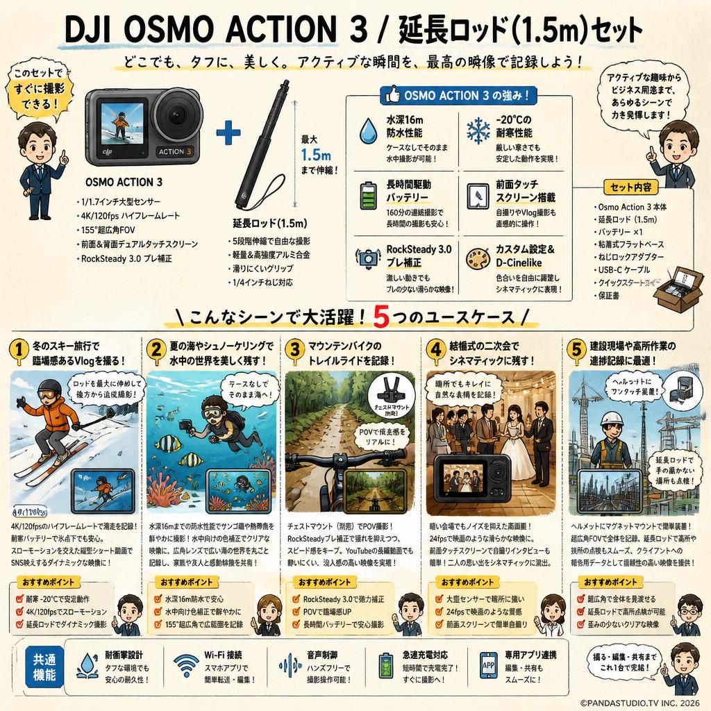 DJI  Osmo Action 3 /  延長ロッド (1.5m) セット 用途
