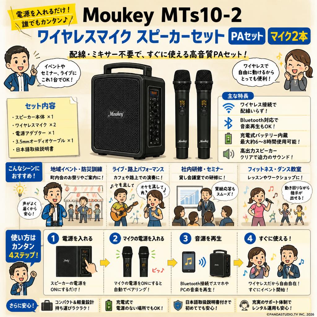 Moukey MTs10-2 ワイヤレスマイク スピーカーセット PAセット マイク2