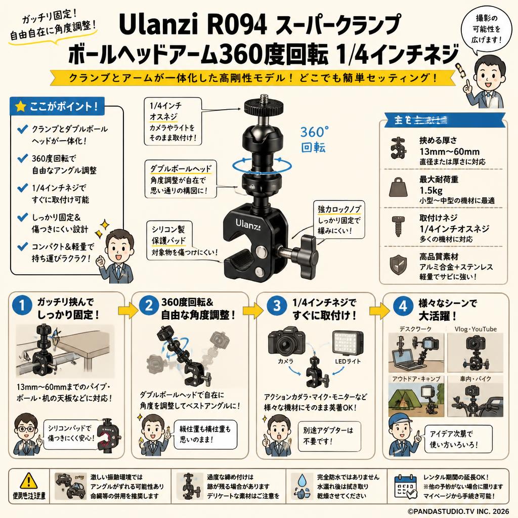 Ulanzi R094 スーパークランプ ボールヘッドアーム360度回転 1/4インチネジ FAQ（よくある質問と答え）