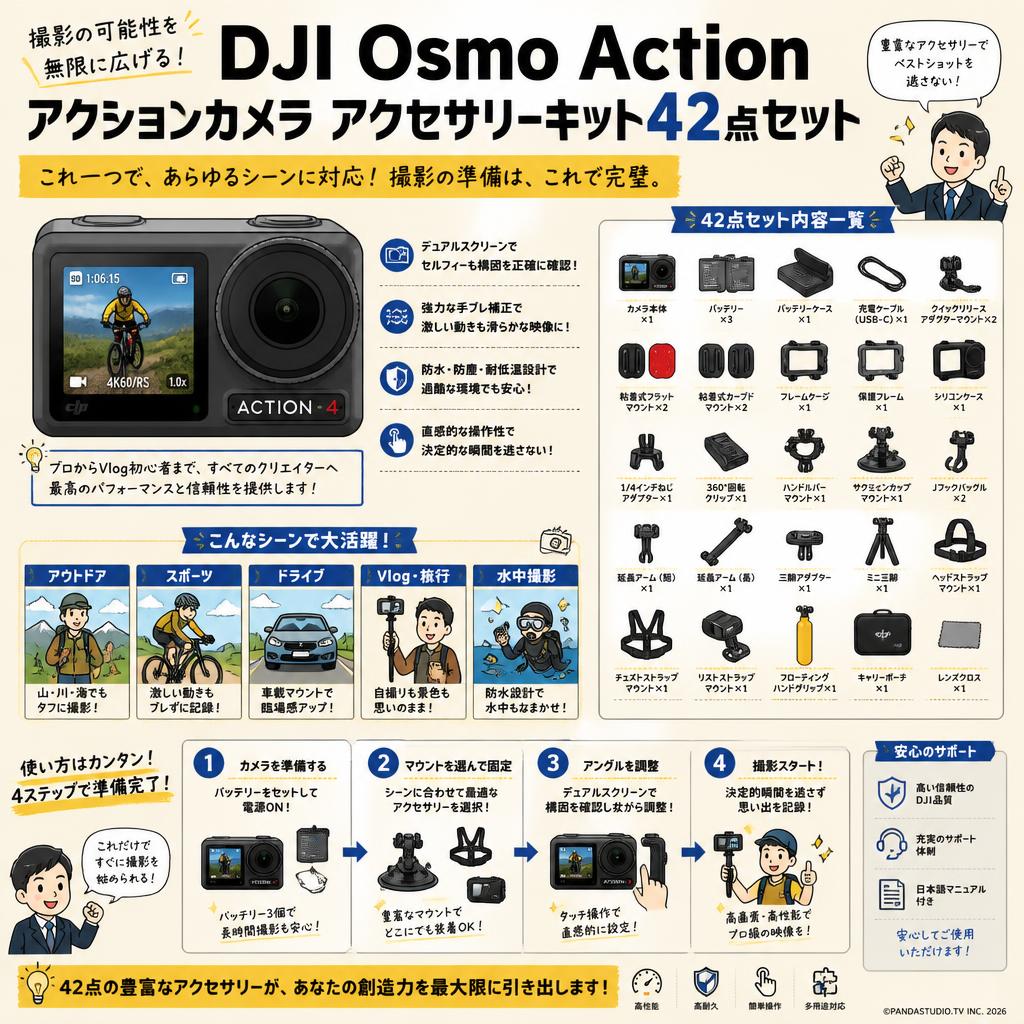 DJI Osmo Action アクションカメラ アクセサリーキット42点セット 概要