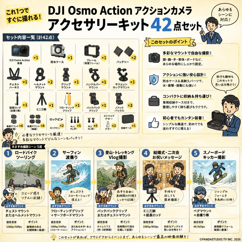 DJI Osmo Action アクションカメラ アクセサリーキット42点セット 用途
