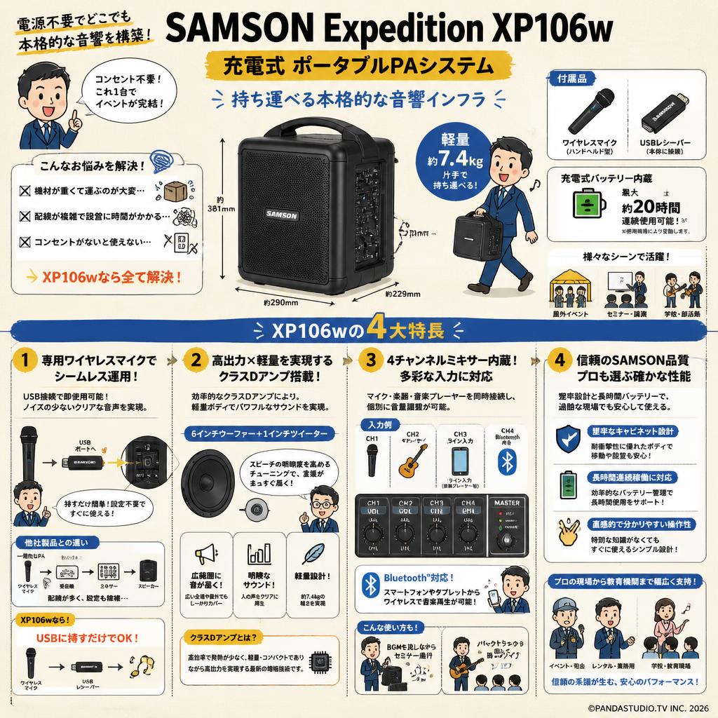SAMSON Expedition XP106w 充電式 ポータブルPAシステム 概要