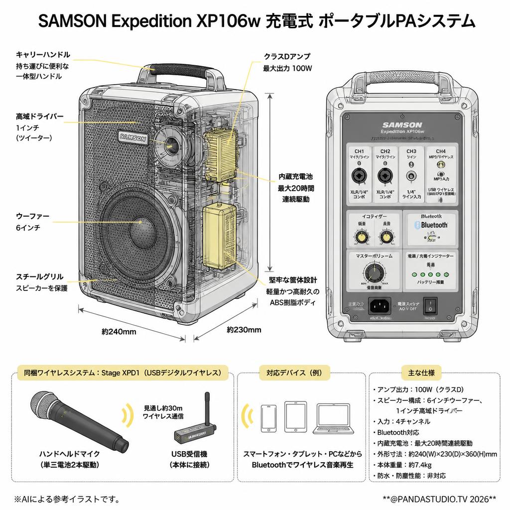 SAMSON Expedition XP106w 充電式 ポータブルPAシステム スペック