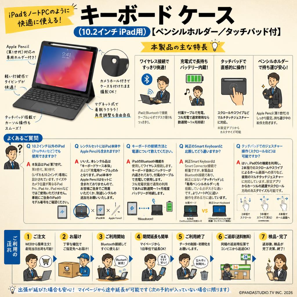 キーボード ケース(10.2インチ iPad用)【ペンシルホルダー/ タッチパッド付】 FAQ（よくある質問と答え）