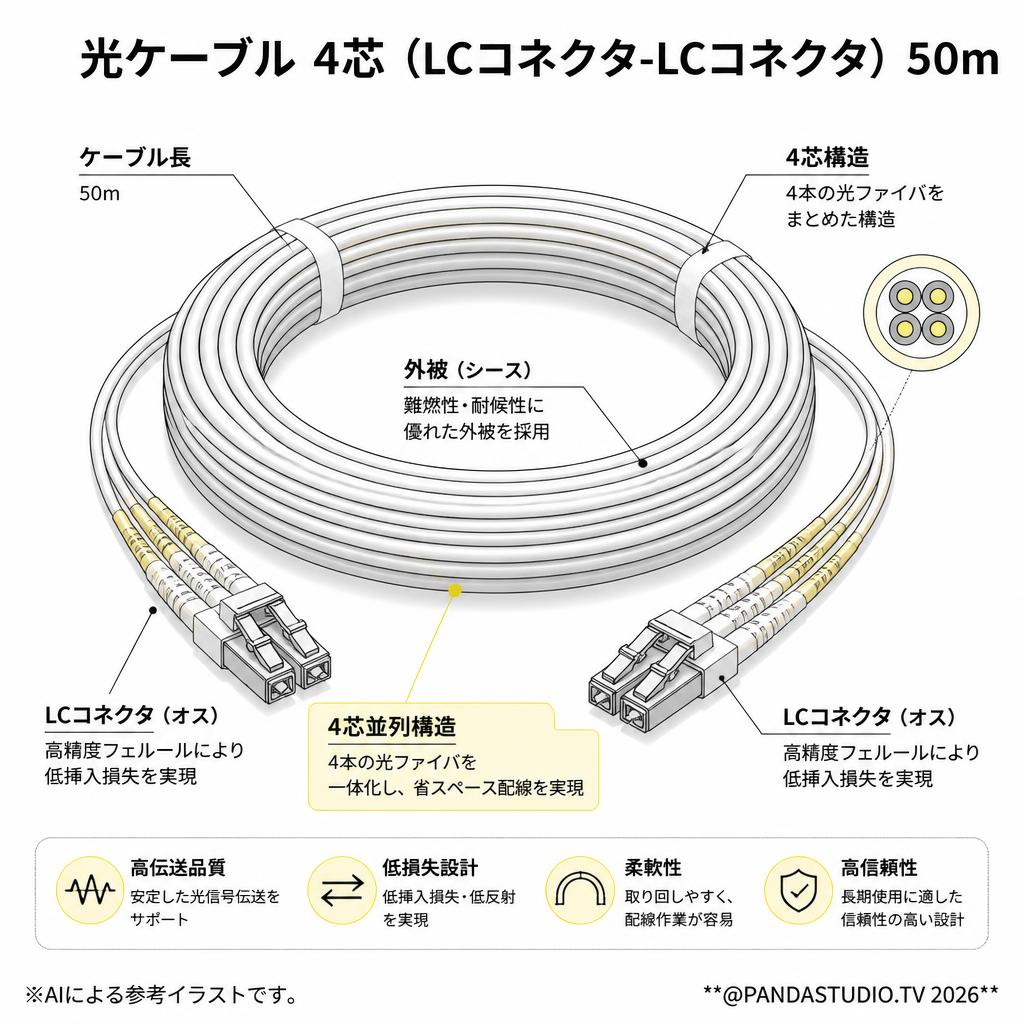 光ケーブル 4芯（LCコネクタ-LCコネクタ） 50m スペック