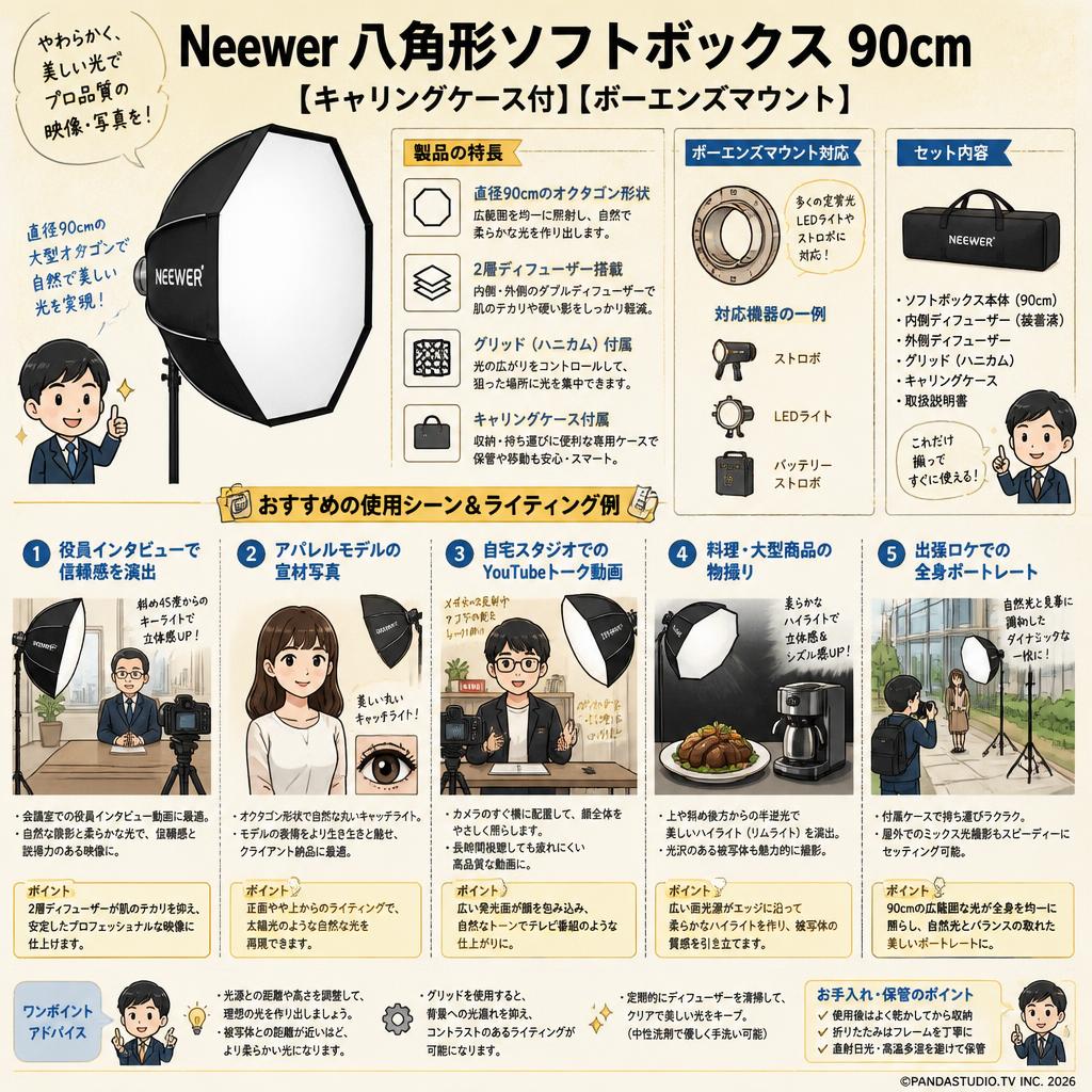 Neewer 八角形ソフトボックス 90cm [キャリングケース付]【ボーエンズマウント】 用途