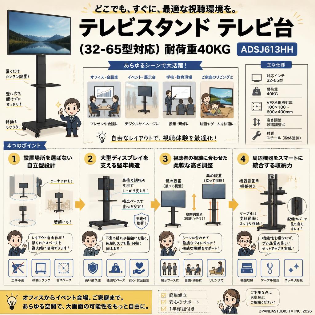 テレビスタンド テレビ台（32-65型対応）耐荷重40KG ADSJ613HH 概要