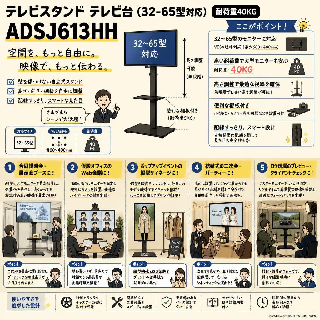 テレビスタンド テレビ台（32-65型対応）耐荷重40KG ADSJ613HH 用途
