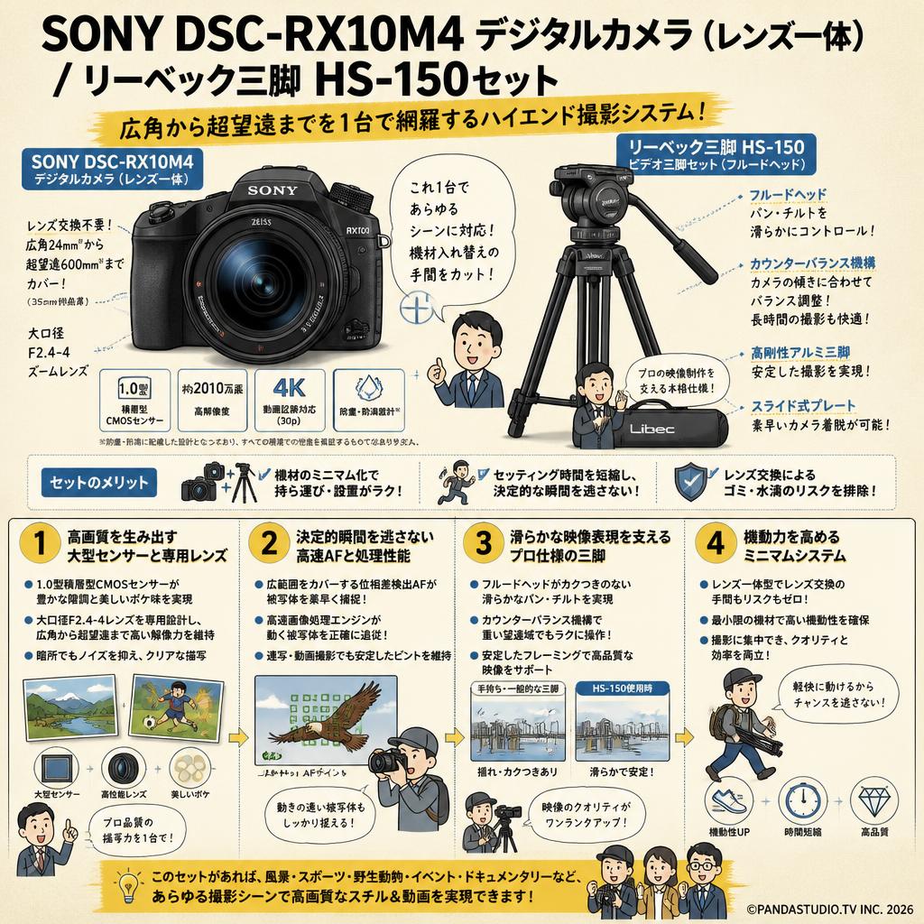 SONY DSC-RX10M4 デジタルカメラ（レンズ一体）/ リーベック三脚 HS-150セット 概要
