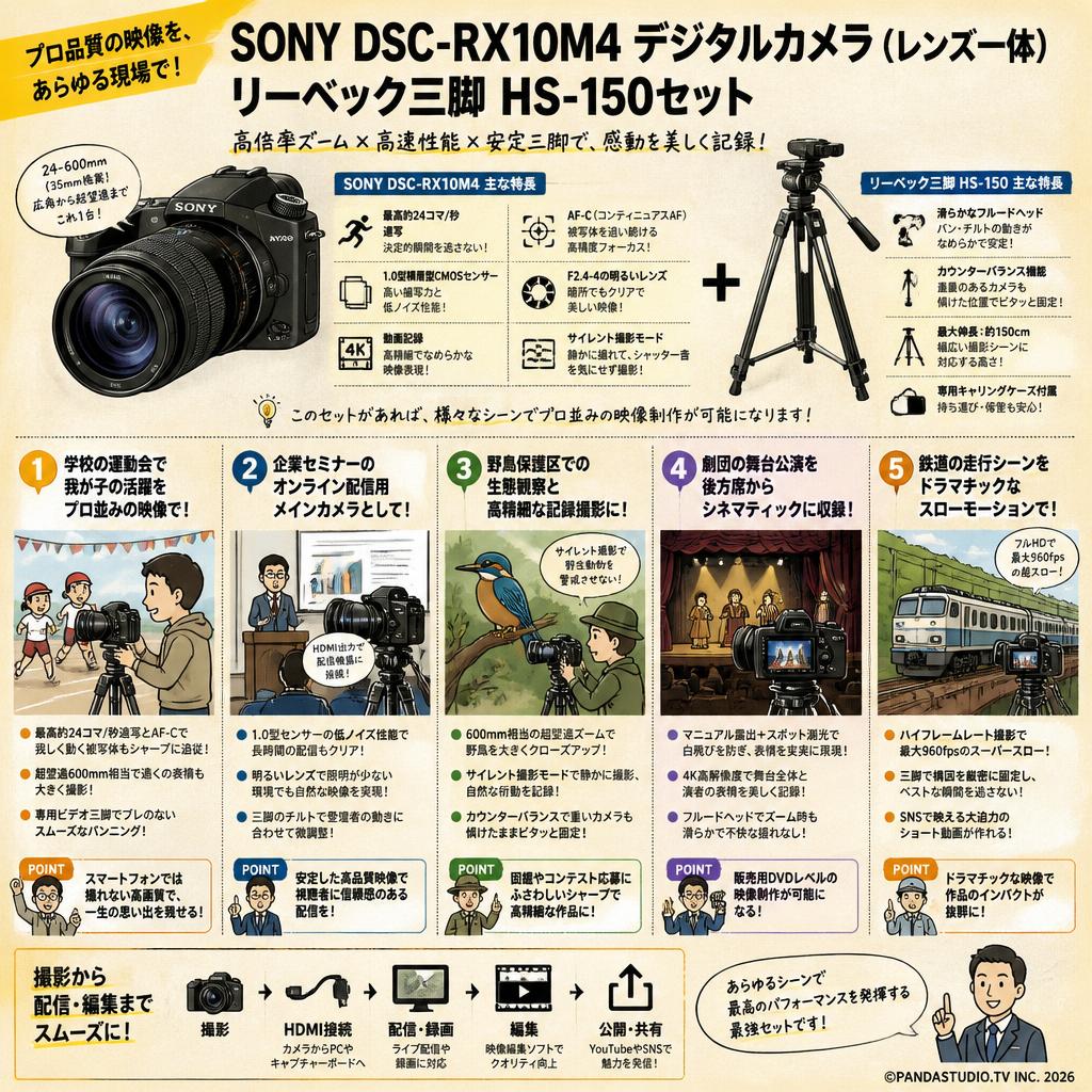 SONY DSC-RX10M4 デジタルカメラ（レンズ一体）/ リーベック三脚 HS-150セット 用途