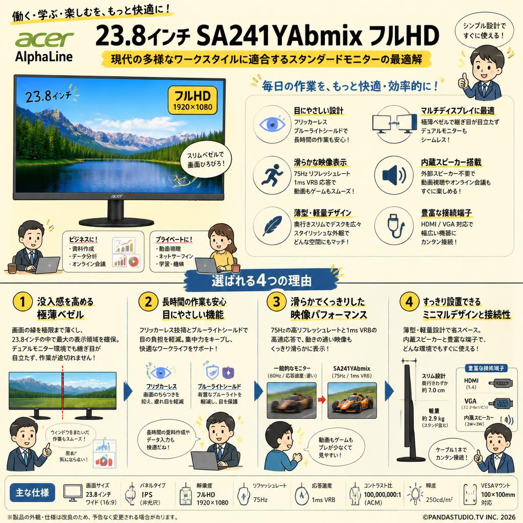 Acer AlphaLine 23.8インチ SA241YAbmix フルHD 概要
