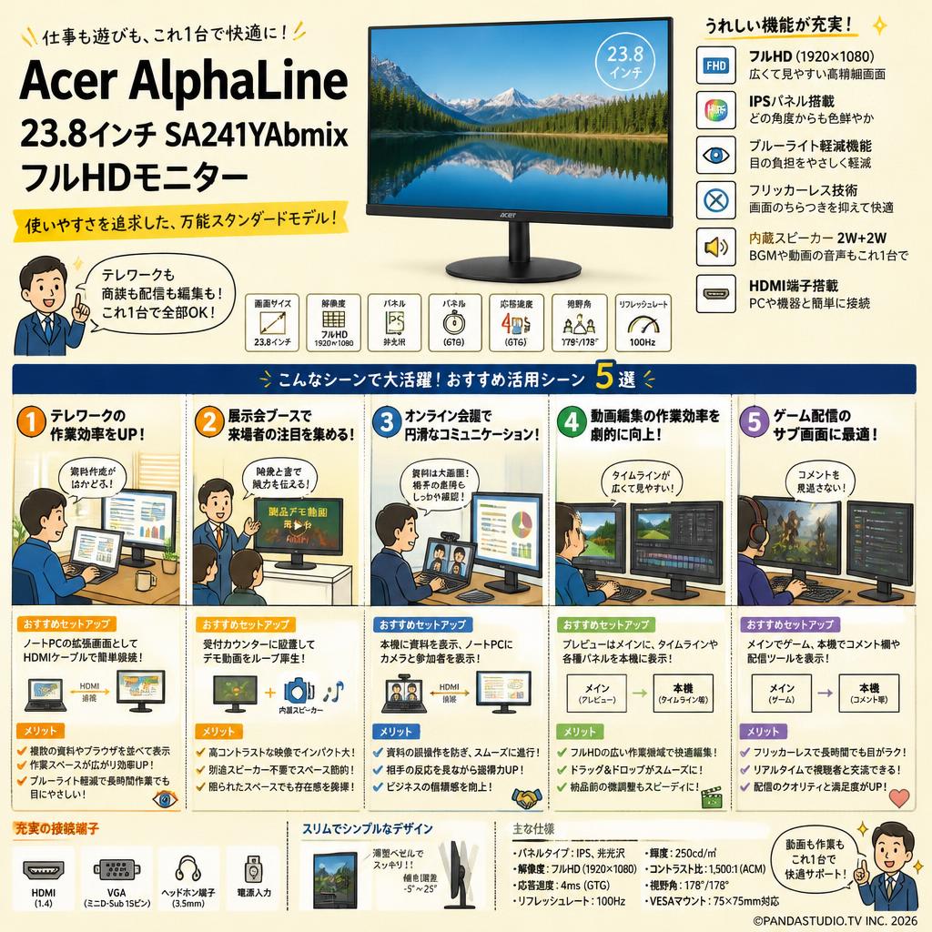Acer AlphaLine 23.8インチ SA241YAbmix フルHD 用途