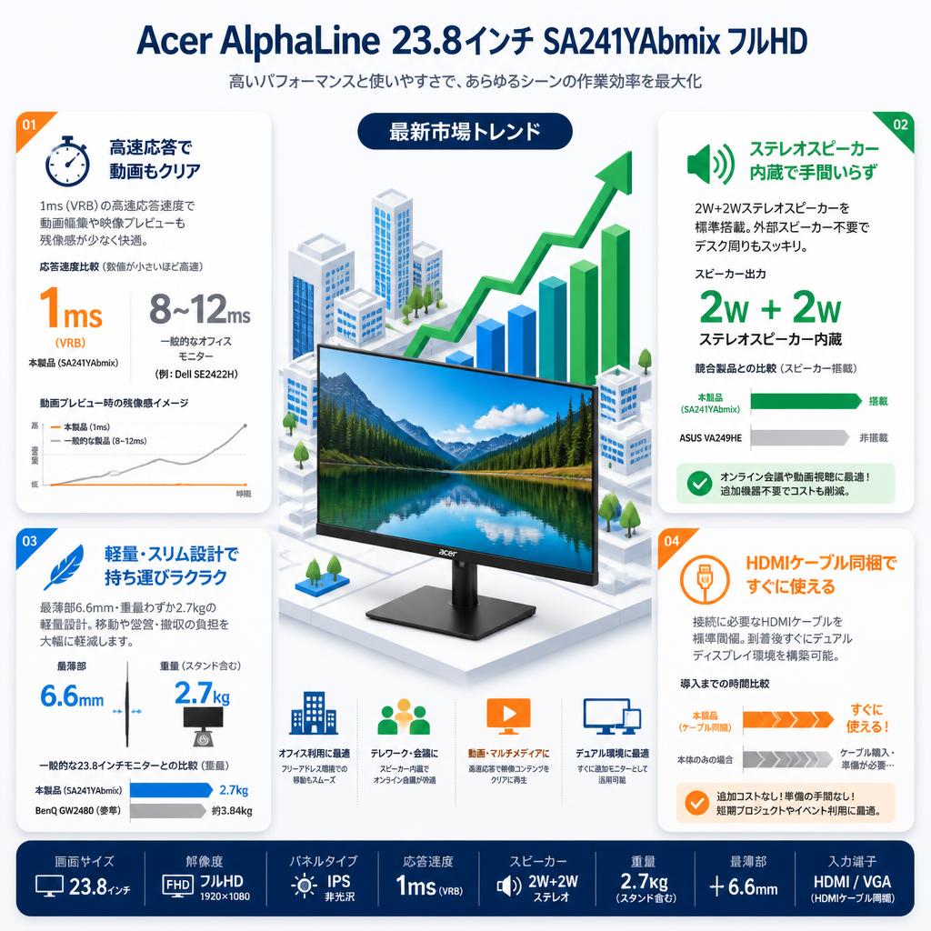 Acer AlphaLine 23.8インチ SA241YAbmix フルHD セールスポイント