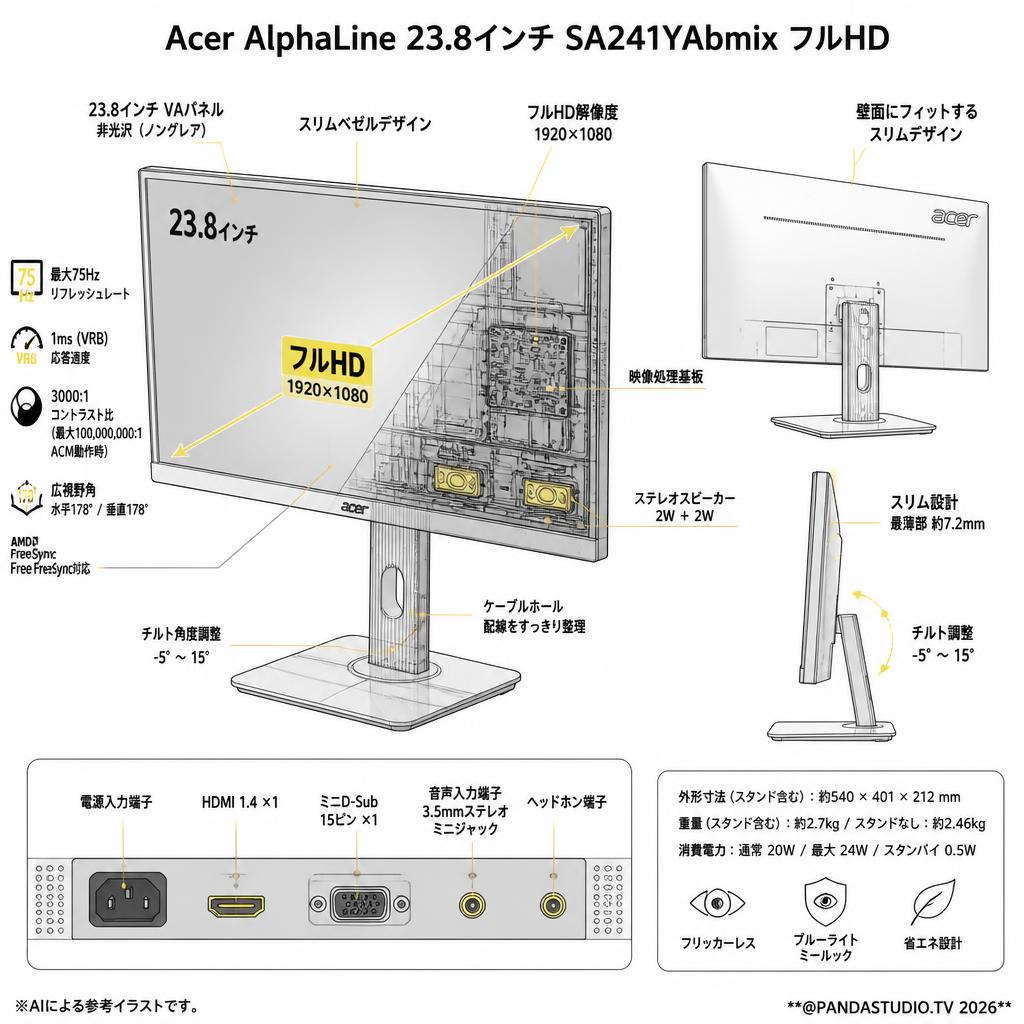 Acer AlphaLine 23.8インチ SA241YAbmix フルHD スペック