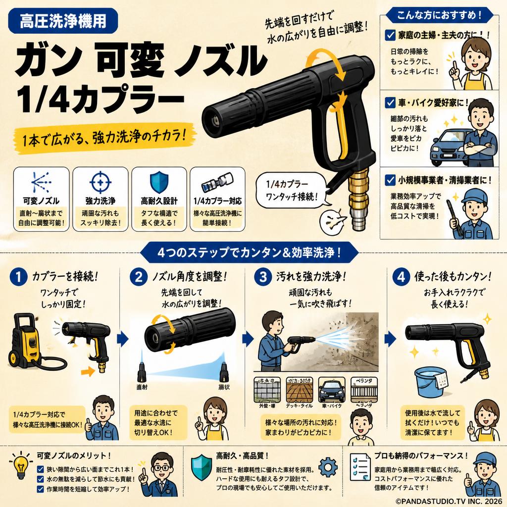 高圧洗浄機用 ガン 可変 ノズル 1/4カプラー おもな対象のお客様