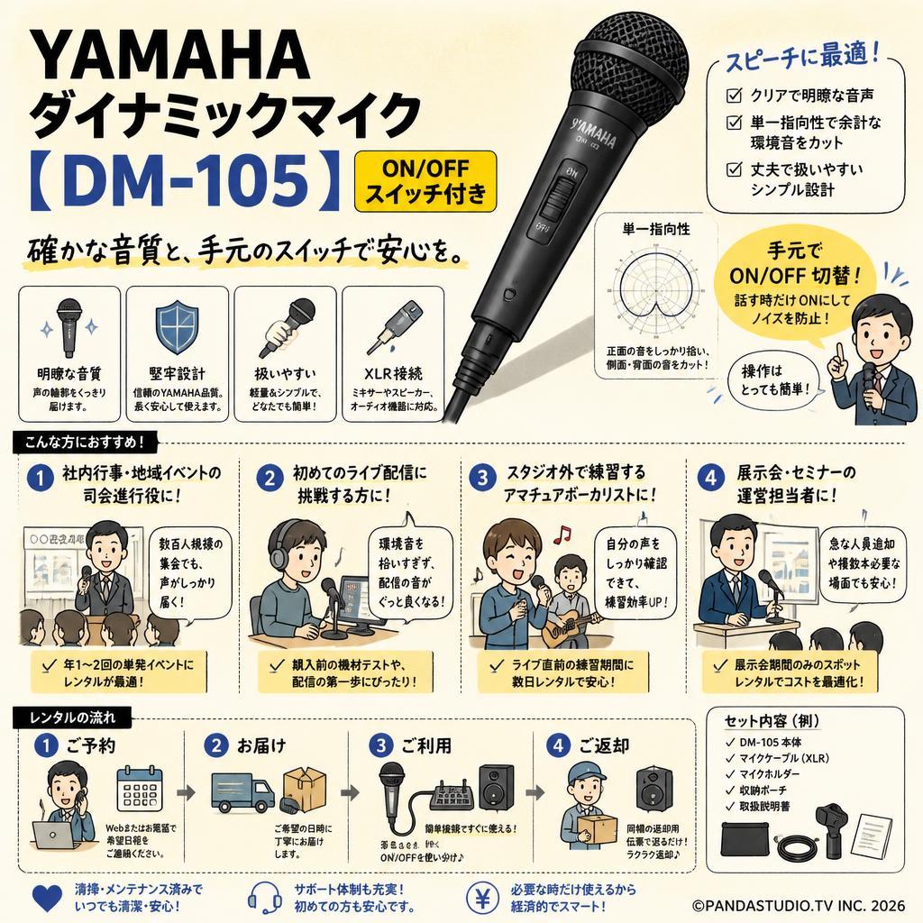YAMAHA ダイナミックマイク【 DM-105 】ON/OFFスイッチ付き おもな対象のお客様